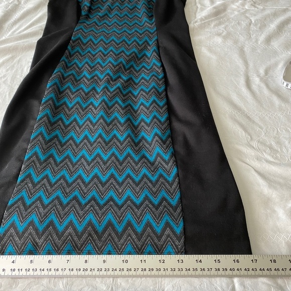 Nine West Women's Sleeveless Black/Teal‎ Aztec Geometric Midi Dress Size 8 - Picture 13 of 14